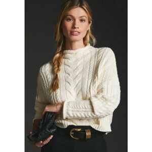 Anthropologie Pilcro Rolled Mock Neck Cable Knit Sweater Pullover in Ivory White
